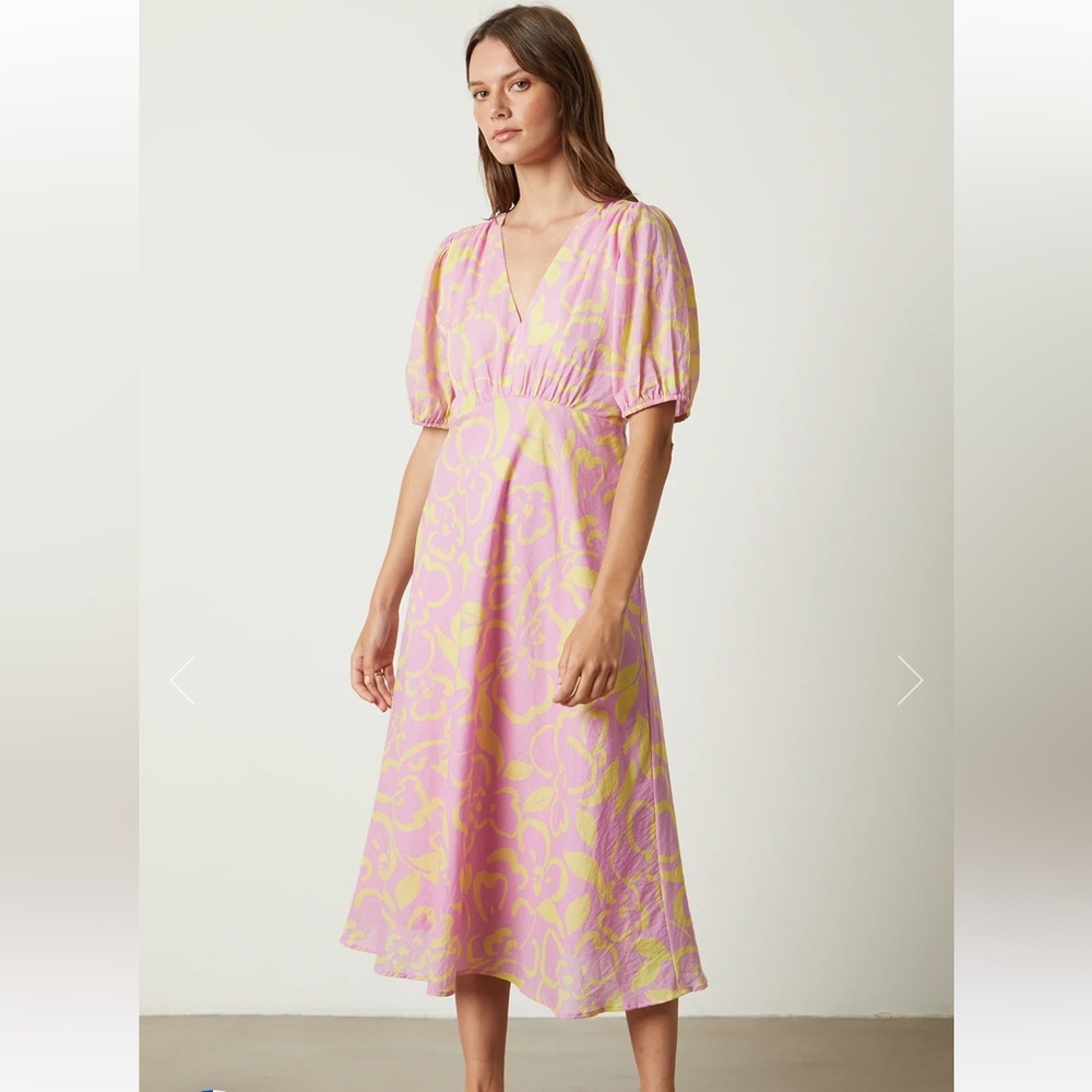 Velvet by Graham & Spencer Pink and Yellow Midi Dress
